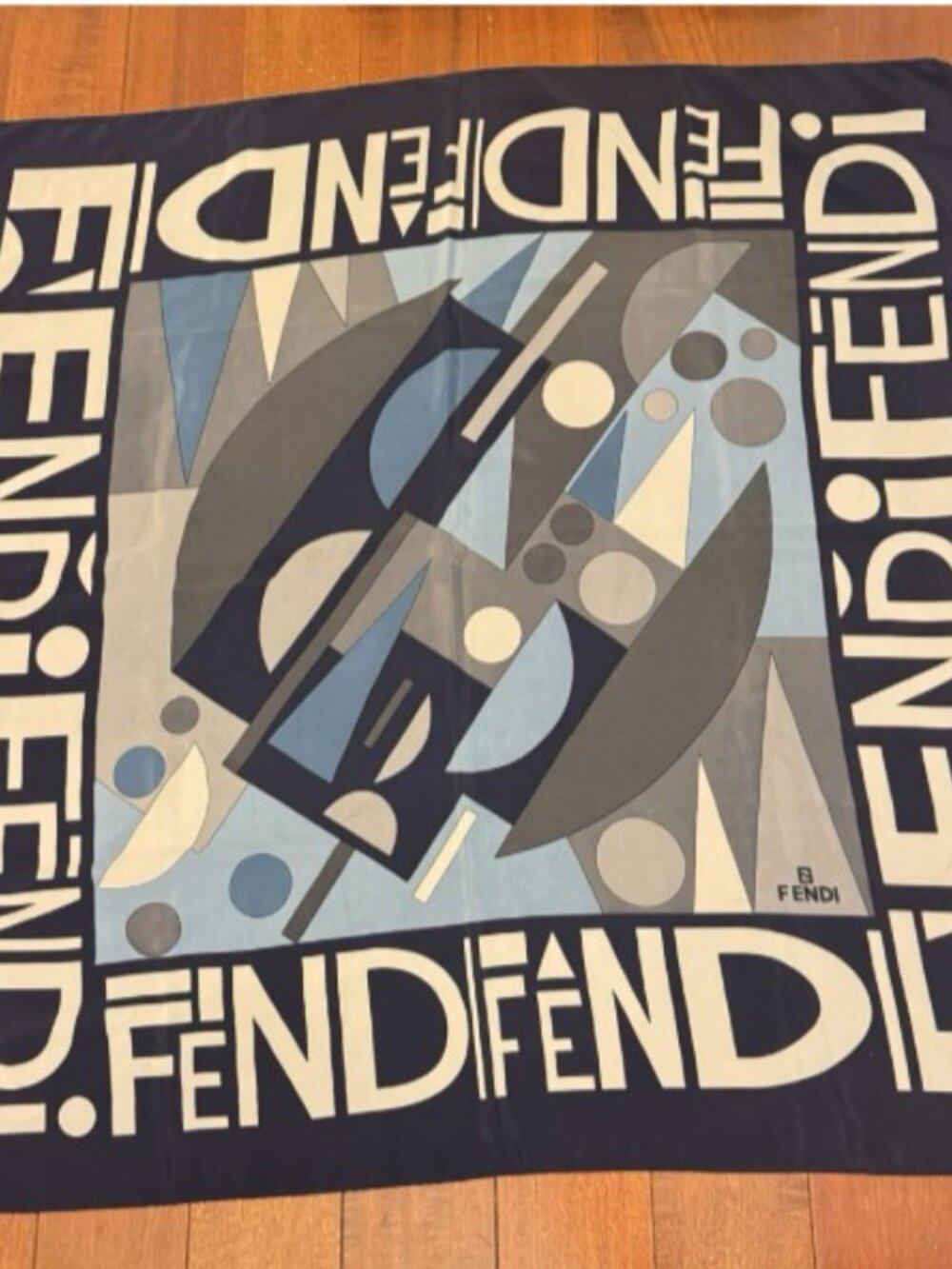 AUTHENTICATED 🤍 FENDI 100% Silk Cubist Scarf 35" x 33.5" w/box | COA - Picture 2 of 9